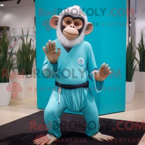 Costume De Mascotte Redbrokoly De Singe Capucin Cyan Habill&eacute; D Un Pantalon De Yoga Et De Boutons De Manchette - Neuf