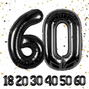 Ballons Anniversaire 60 Nior - 100Cm - Ballon Chiffre 60 Num&eacute;ro 60 - Happy Birthday Decoration Ballons F&ecirc;te D'Anniversaire Ans Vole Gr&acirc;ce &Agrave; L'H&egrave;lium Ballons 60 - Neuf