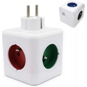 Sjzg-- Cube Multiprise Usb - 4 Fiches Color&eacute;es Et 2 Ports Usb - Stickers D'identification 4 Couleurs - Cube Multiprise Secteur - Sans Fil - Pour Prises Murales, Multiprises, Etc. - Neuf