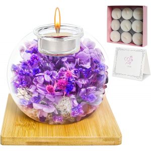 Queltrix Fleur Eternelle avec Cloche en Verre, Eternelle Hortensias Cadeau Anniversaire Femme Romantique, Coffret Cadeau Pour La F&ecirc;Te Des M&egrave;Res, No&euml;L, Thanksgiving, La Saint-Valentin - Neuf