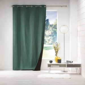 Rideau - Avoriaz - Vert - 140x260 Cm - Doubl&eacute; Polaire - ?Illets M&eacute;tal 4,5 Cm - Neuf