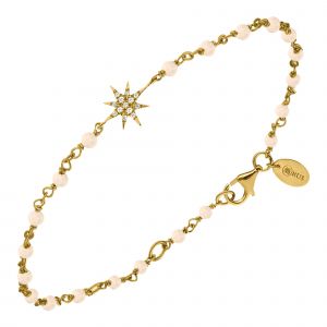 Bracelet Argent Dor&eacute; &Eacute;toile Zirconium Blanc Et Pierres Opale Rose - Neuf