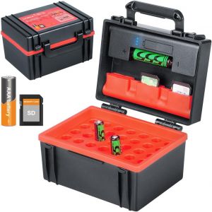Bo&icirc;te de Rangement Rigide pour Piles AAA et Cartes SD - Capacit&eacute; 35 Piles et 6 Cartes - Avec Testeur de Batterie Int&eacute;gr&eacute; - Neuf