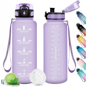 Eryi-Bouteille D'eau 1.5l, Gourde Sport Avec Filtre, Gourde Motivation, Bouteille Reutilisable, Gourde Marqueur De Temps, Bouteille D'eau Sport Étanche, Pour Fitness, Bureau, L'école, Yoga, Sport - Neuf