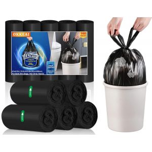 Lot De 160 Petits Sacs Poubelle Noirs De 15 L Avec Poignée À Nouer, Sacs Poubelle En Plastique À Pédale Pour Toilettes, Bureau, Salle De Bain, Chambre À Coucher, Convient Pour Poubelle Basculante De - Neuf