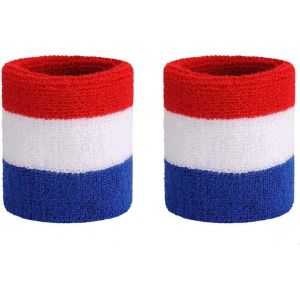 Bandeau De Sport 2 Pièces, Rouge, Blanc, Bleu, Absorbant La Transpiration, Bandeau En Éponge, Bandeau De Basket-Ball, Bandeau Absorbant La Transpiration - Neuf