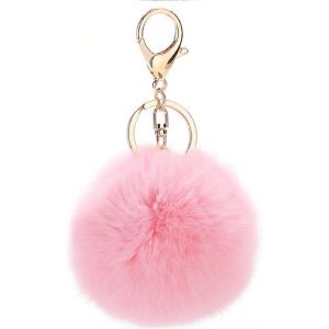 Toucher Doux Imitation Fourrure De Lapin Pompon De Porte-Clés - Rose - Neuf