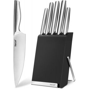 Mevronisshop-Set Couteaux De Cuisine Avec Bloc Innovant, 6 Pi&egrave;ces Couteau Cuisine Professionnel En Acier Inox, Bloc Couteaux Avec &Eacute;tag&egrave;re Pour Planche &Agrave; D&eacute;couper, Noir - Neuf