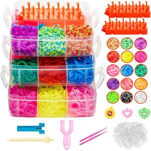 KALANKA-Boîte de bracelets en caoutchouc 4200 bandes en silicone pour fabriquer des bracelets de couleurs DIY Jouet pour filles et garçons Anneaux Colliers Kit de bracelets - Neuf