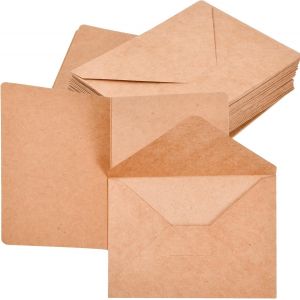CHECARZHN--NO1-60 Pcs Cartes En Papier Kraft + Enveloppes, Pliantes Vintage Cartes, Vierges Carte De Voeux Pliée En Deux, Marron Naturel Invitation Carte Pour V?ux Anniversaire Noël Remerciement (Mar - Neuf