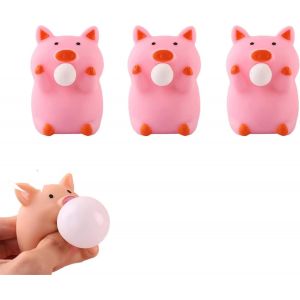 Lot de 3 jouets à presser en forme de cochon craché et de bulles, adorables peluches 3D S - Neuf