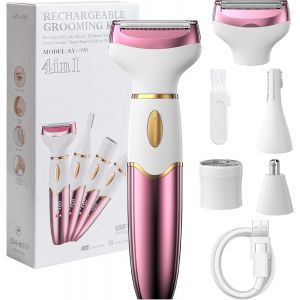 Chenquansarl-Rasoir Electrique Femme, 4-In-1 Tondeuse Femme Intime, Epilateur Vi Femme Avec Affichage Led, Sec Et Humide Ipx7, Pour Bikini,Aisselles,Jambes,Nez,Autonomie, Usb Rechargeable - Neuf