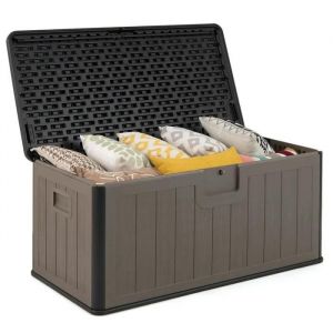 Costway Coffre De Rangement 378l En Résine Hdpe- Extérieure, Boîte De Rangement Imperméable, Couvercle Verrouillable Noir Et Marron - Neuf