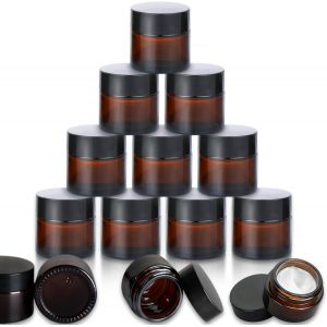 Lot de 10 pots &agrave; cr&egrave;me vides en verre ambr&eacute;-10 ml-Avec couvercle et doublure-Pour cosm&eacute;tiques,cr&egrave;mes,lotions,huiles essentielles - Neuf