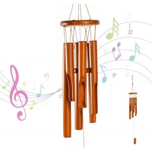 MEVRONISSHOP-Carillon &agrave; vent en bambou - 6 tubes - 78 cm - Carillon &agrave; vent en bois &agrave; suspendre pour l'int&eacute;rieur - Cadeau comm&eacute;moratif vintage pour l'ext&eacute;rieur, le jardin, la terrasse et la d&eacute;coration - Neuf