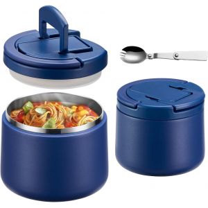 Subzonal-Bo&icirc;te Alimentaire Isotherme, 420ml Lunch Box Isotherme Enfant, Boite Isotherme Repas Chaud Avec Cuill&egrave;re, Thermos Alimentaire Chaud En Acier Inoxydable Pour Picnic, Ecole Et Bureau, Bleu - Neuf