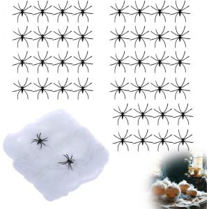 CAUC-Toile d'Araignée, 200g de Toiles Extensibles et 40 Fausses Araignées Plastiques, Parfait pour Intérieur/Extérieur, Halloween pour Carnaval, Soirée - Neuf