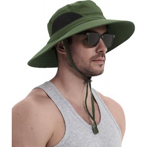 Chapeau Homme Soleil Anti Uv Chapeau Randonnée Homme Bord Large Aventurier Été Brousse Militaire Chapeaux De Voyage Safari Cowboy Boonie Hat Casquette Peche.[Z275] - Neuf