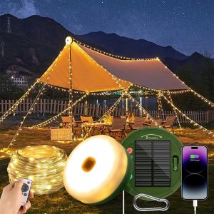 KAL-Guirlande Lumineuse Solaire De Camping Enroulable, 10 M, Cadeau De Camping, Charge Usb, Résistante Aux Intempéries, Portable, Pour Jardin, Randonnée, Décoration De Cour - Neuf