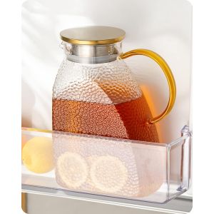 Mevronisshop-Pichet &Agrave; Eau, Carafe En Verre Borosilicate Avec Couvercle En Acier Inoxydable, Carafe De Porte De R&eacute;frig&eacute;rateur &Eacute;tanche Pour Boissons Chaudes Ou Froides (1,8 L) - Neuf