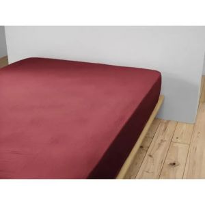 Drap Housse 180x200 Cm Double Gaze De Coton Bordeaux - Neuf