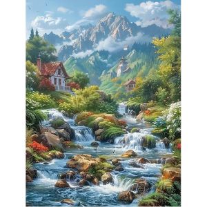 Ayuhr-Diamond Painting Pierres Carrées 40 X 50 Cm Montagnes Paysage Maison Cascade Mosaïque Diamant Peinture Art Broderie Point De Croix Images Cadeau Décoration Murale - Neuf
