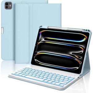 Coque Clavier iPad Pro 13 Pouces 2024, Bluetooth Détachable sans Fil Bluetooth AZERTY Étui Clavier pour avec Porte-Style iPad Pro 13 2024, Lavande - Neuf