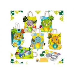 Kit 6 Lanternes Papier Diy Motif Dinosaure Avec Led - Activit&eacute; Manuelle Enfant Cr&eacute;ative Pour Saint-Martin Et F&ecirc;tes - Neuf