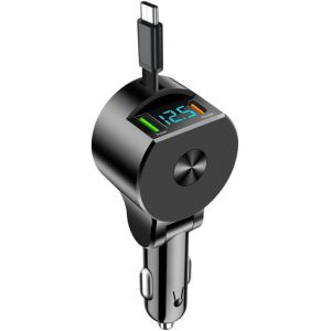 JGD-3 en 1 Retractable Chargeur Voiture, 75W Allume Cigare USB C Rapide, 1 C&acirc;bles r&eacute;tractables et PD 30W&QC3.0, C&acirc;ble r&eacute;tractable Adaptateur de Voltage pour Tablette Phone GPS... - Neuf
