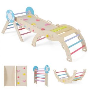 Costway Station De Jeu 8 En 1 Jouet Montessori Parcours Motricit&eacute; B&eacute;b&eacute; 1 Ans + En Bois Massif Th&egrave;me Nautique Color&eacute;e - Neuf