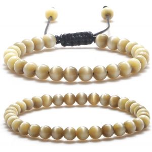 Eryi-2 Pièces Bracelet Pierre Naturelle Femme Bracelet Perles 6mm Élastique Bracelet De Pierres Précieuses Naturelles Réglable Bracelet Perles Cristal Bracelet - Neuf