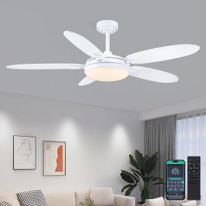 137 Cm Ventilateurs De Plafond Avec Éclairage Et Télécommande, Blanc Extérieur Avec 3 Couleurs Mables Et 6 Vitesses, Moteur Dc Réversible Silencieux, Moderne Led Pour Salon, Patio[Ven750467] - Neuf