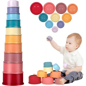 ERYI-Jouets Empilables Pour Bébé, Lot De 10 Gobelets Empilables, Jeux Montessori 1 An, Jouet Cubes Empilables, Jouets De Bain, Jouet Éducatif Amusant Pour Enfant 1 2 3 An Garçon Fille - Neuf