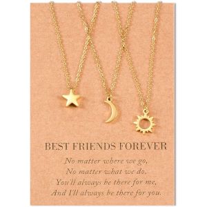 Sun And Moon Necklace Best Friend 3 Pieces Ladies Teenage Girls Friendship Best Friends Necklace Set Sister Jewelry Bff Gifts For Her - Neuf