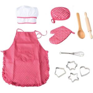 11Pcs Kit De Cuisine Et De P&acirc;tisserie Pour Enfants,Jeu Cuisine Enfant Ensemble De Chef Jeu De R&ocirc;le Avec Costume Habiller Et Emporte-Pi&egrave;ces - Neuf