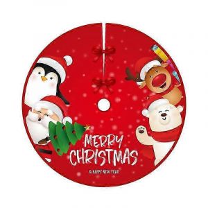Jupe de sapin de No&euml;l rouge (90 cm) - Housse ronde pour sapin de No&euml;l - D&eacute;coration lutin en peluche - Support pour sapin de No&euml;l - Neuf