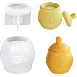 Moule En R&eacute;sine &Eacute;poxy Pour Pot De Miel Avec Couvercle, Moule Silicone Resine Pour Bougies Rangement, Pot De Fleurs R&eacute;cipient, Aromath&eacute;rapie - Neuf