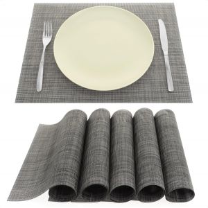 Eryi-® Set De Table 6x - Set De Table Pour 6 Personnes - Set De Table Facile D'entretien Au Design Moderne - Sets De Table Lavables En Plastique (Anthracite-Noir) - Neuf