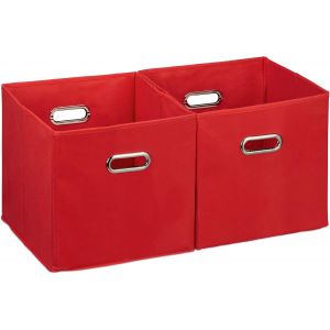 lbgwp60-10025656_47 Lot De 2 Boîtes De Rangement, Sans Couvercle, Avec Poignée, Pliable, Panier En Tissu Carré, 30 Cm, Rouge, Polyester, Carton, 30 X 30 X 30 Cm - Neuf