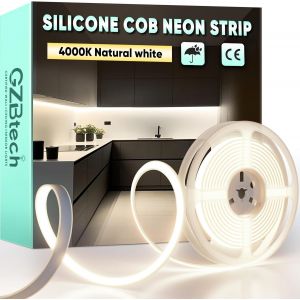 Ac 220-240v Ruban Led Cob 1m, Blanc Naturel 4000k Flexible D&eacute;coupable Dimmable Etanche 1500lm/M 286 Led/M Bande Lumineuse Led Lumi&egrave;re Pour Tv R&eacute;tro&eacute;clairage, Armoire, Chambre, Cuisine - Neuf
