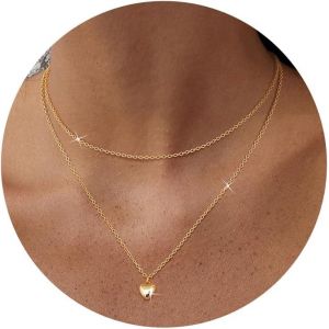 Kal-2pcs Collier Femme Or Argent, Argent Sterling Collier Pendentif Coeur Pour Femme Fille Collier Personnalis&eacute; Empilable Cadeaux D'anniversaire No&euml;l Bijoux Pour Femmes Avec Bo&icirc;te - Neuf