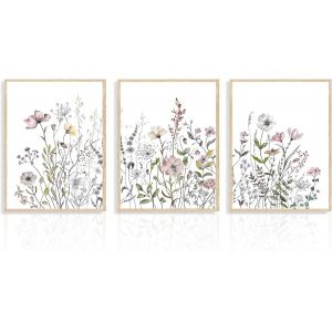 Eryi-Lot De 3 Décorations Murales En Aquarelle De Fleurs Sauvages, Art Mural Botanique Colorée, Affiches Minimalistes De Fleurs Pour Chambre À Coucher Salon 30x40 Cm Sans Cadre - Neuf