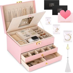 Jexnovashop-Coffret &Agrave; Bijoux &Agrave; Trois Niveaux,Bo&icirc;te &Agrave; Bijoux De Voyage Pour Colliers,Boucles D'oreilles,Bracelets Et Bagues,Avec Cl&eacute;s Et Serrures.Convient Aussi Bien Aux Jeunes Filles Qu'aux Femmes - Neuf
