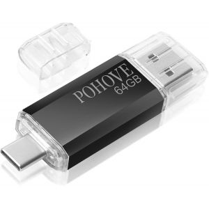 Cle USB 64 Go, OTG CL&eacute; USB C 64 Go Mini Clef USB 64go 2 en 1 Type C Pen Drive 64gb pour Huawei, Xiaomi, Oneplus, Smartphones Dot&eacute; USB C, Matebook, PC, Tablette Etc (Noir) - Neuf
