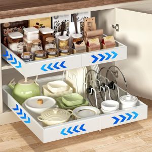 Sjzg-Tiroir Coulissant Extensible Tiroir Coulissant Telescopique Pour Placard De Cuisine Organiseurs Rangement Tiroirs, 32-52cm L X 42 Cm P X 7 Cm H, Blanc, 1 Pi&egrave;ce - Neuf