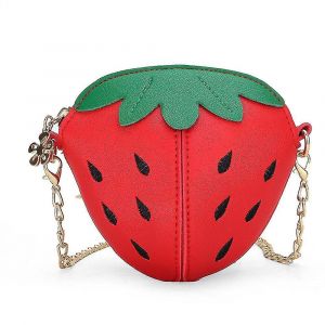 Sac &Agrave; Bandouli&egrave;re En Cuir Pu Pour Enfants Filles, 2 Pi&egrave;ces, Joli Sac &Agrave; Bandouli&egrave;re Avec Cha&icirc;ne De Fraises Pour B&eacute;b&eacute; - Neuf