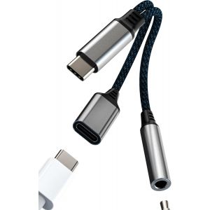 Thef-Adaptateur Usb C À 3.5mm Câble Audio(2in1)Aux Casque Type C Charge Splitter Pour Apple Iphone 16 15 Écouteurs Microphone Répartiteur Pour Ipad Auto Accessoires Chargeur Compatible Pour Samsung 3 - Neuf