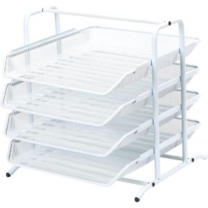 4 Compartiments Métal Corbeilles à Courrier A4 Banette de Rangement Bureau Porte Revue Organisateur de Magazine Bannette Papier Range Document,Blanc - Neuf