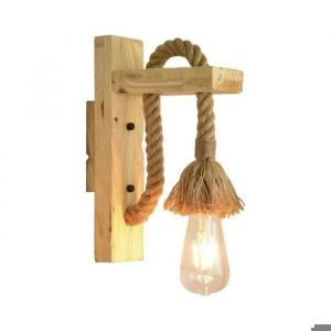Applique Style Rétro Corde De Chanvre Bois Applique D'intérieur E27 Edison Ampoule Chaude Incluse - Neuf