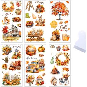 6 Feuilles Autocollants De Transfert &Agrave; Frotter R&eacute;tro Automne Autocollants Fen&ecirc;tre Thanksgiving Citrouille Tournesol Feuilles Sticker Pour Meuble Albums Photo Cartes De V?ux Journal Scrapbooking - Neuf